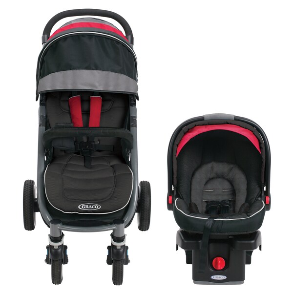 black and red car seat and stroller