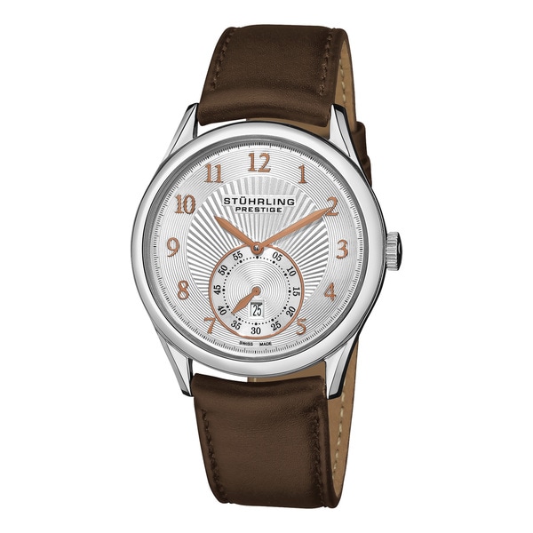Stuhrling Original Men's Levant Swiss Quartz Automatic Brown Leather Strap Watch. Opens flyout.