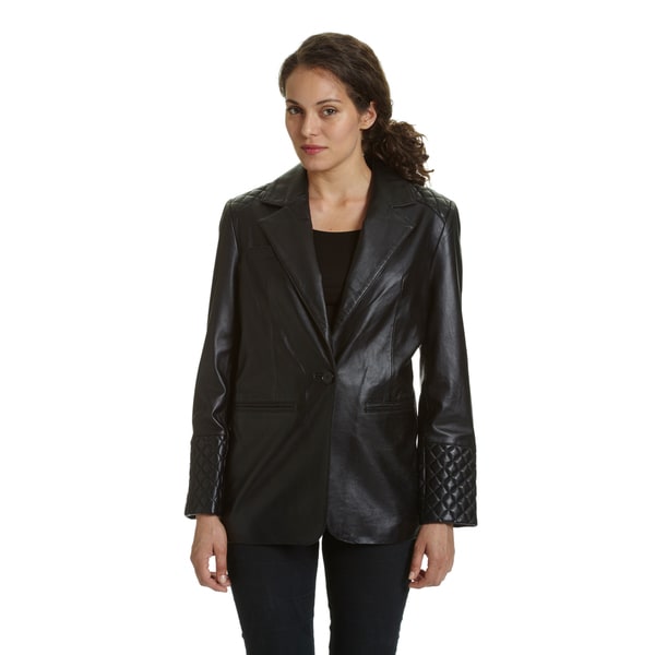 Excelled Women's 2-button Lambskin Leather Blazer