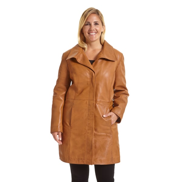 Excelled Women's Plus Size Lambskin Leather Pencil Coat - Free Shipping ...