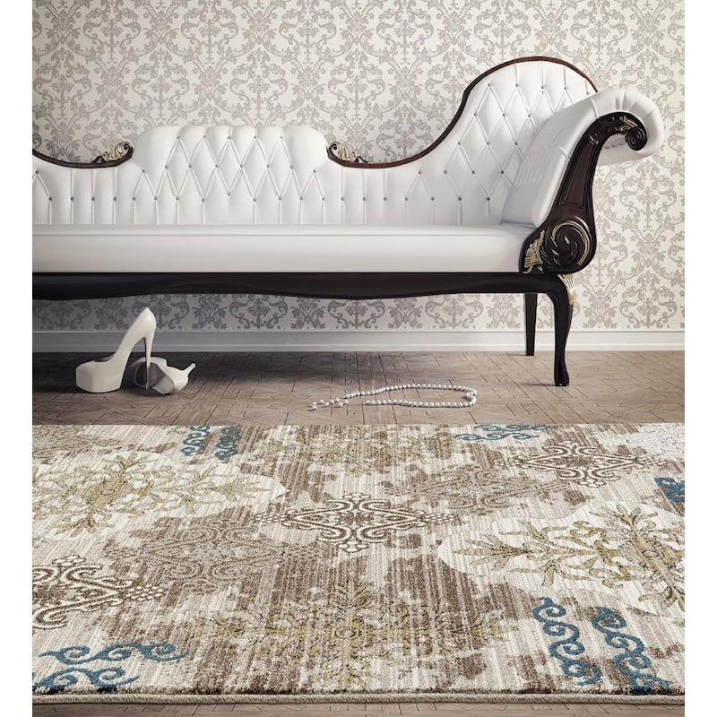 Persian Rugs Tribal Medallions Beige Multi Colored Area Rug - 7'10" x 10'6"