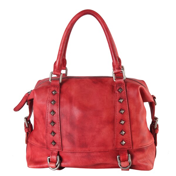 Shop Diophy Genuine Leather Medium Tote Accented with Studded & Buckle ...