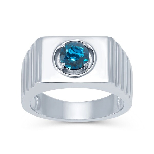Sterling Silver Londan Blue Topaz Solitaire Men's Ring