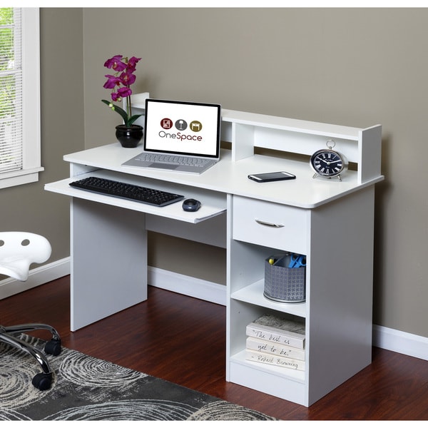 OneSpace 50-LD01 Essential Computer Desk with Hutch. Opens flyout.