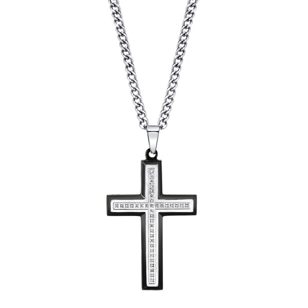 Shop Men's Diamond and Stainless Steel Cross Pendant - On Sale - Free ...