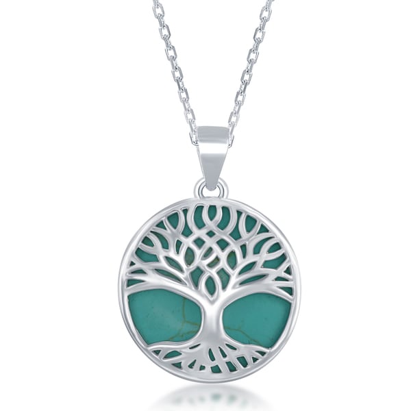 La Preciosa Sterling Silver Natural Stone Tree of Life Pendant Necklace
