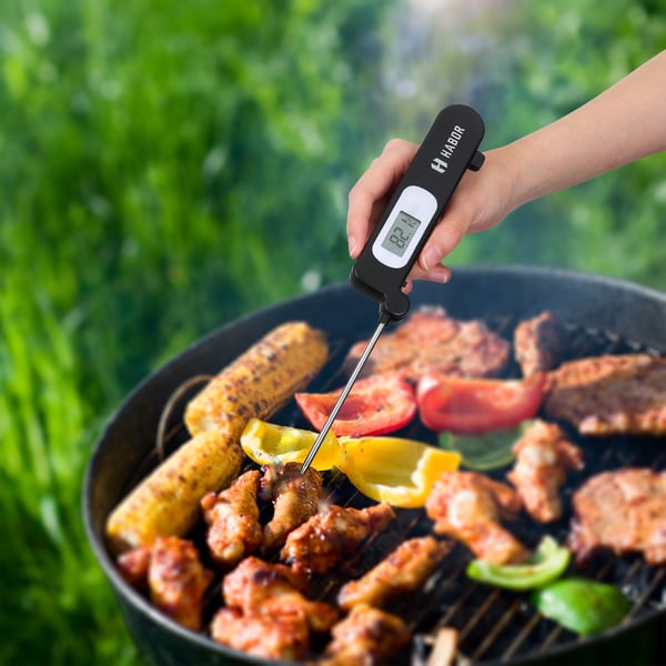 Stainless Steel Probe Digital Instant-read Cooking Thermometer for Food and Liquids - Black