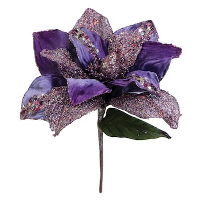 Vickerman Purple Glitter Polyester 31-inch Magnolia with 13-inch Flower