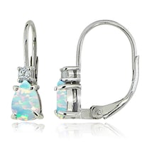 Glitzy Rocks Sterling Silver Created Opal White Topaz Oval Glitzy Rocks Sterling Silver Created Opal White Topaz Teardrop Leverback Earrings