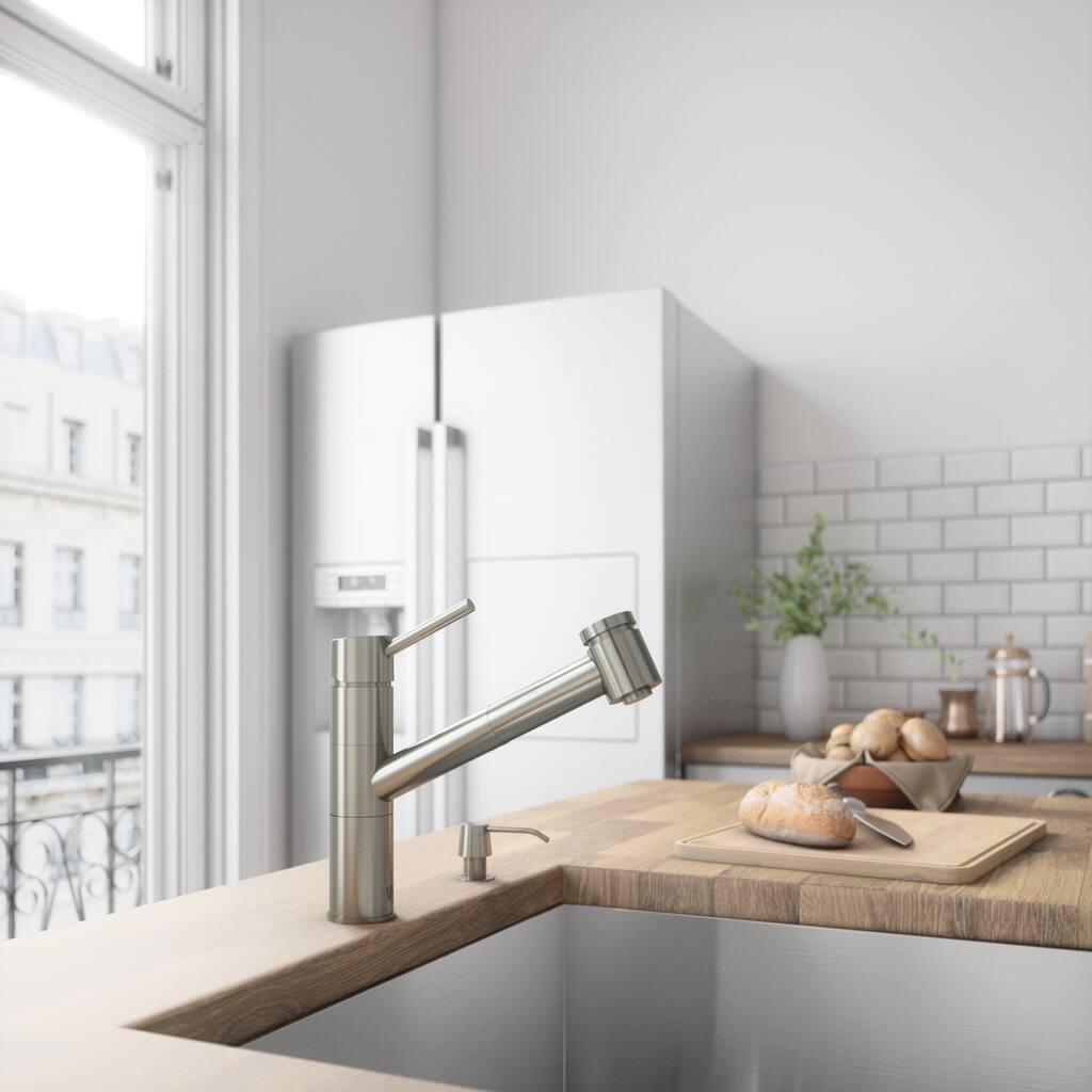 VIGO Branson Stainless Steel Spray Kitchen Faucet with Soap Dispenser
