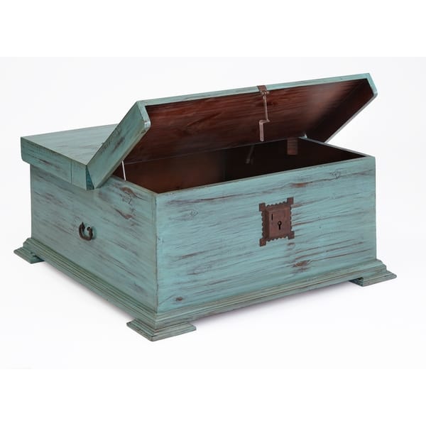 slide 1 of 5, Progressive Turquoise/Antique White Pine Francisca Cocktail Trunk