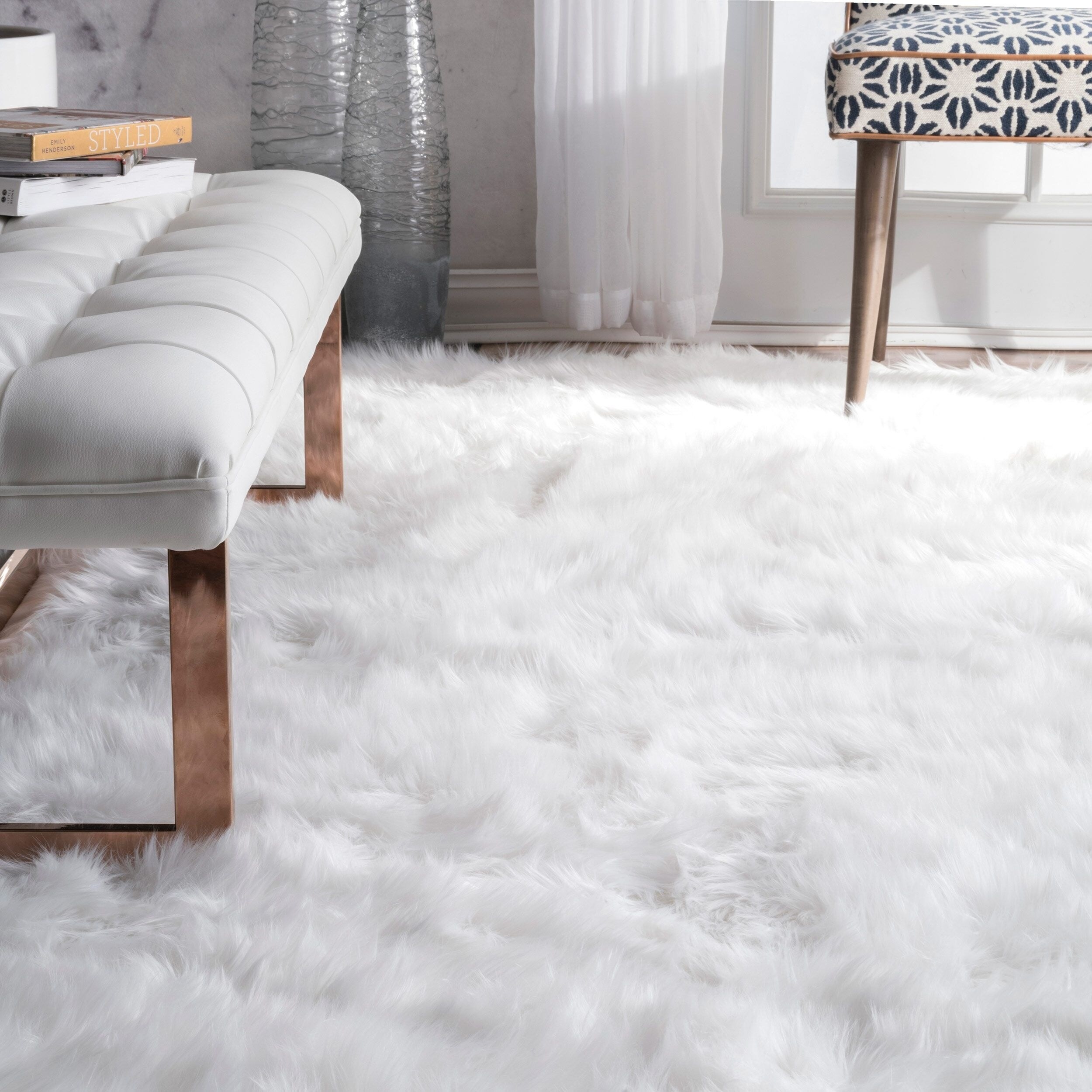 Nuloom Faux Flokati Sheepskin Soft And Plush Cloud White Shag Area Rug