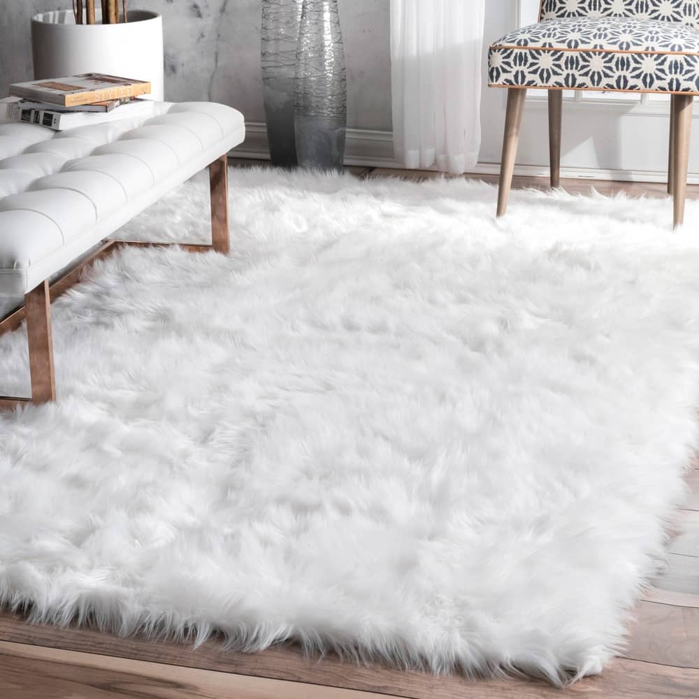 Nuloom Faux Flokati Sheepskin Cloud White Shag Area Rug