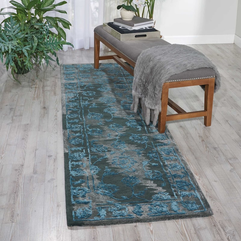 Nourison Opaline Area Rug - 2'3" x 8' Runner - Black/Blue - Runner/Rectangle