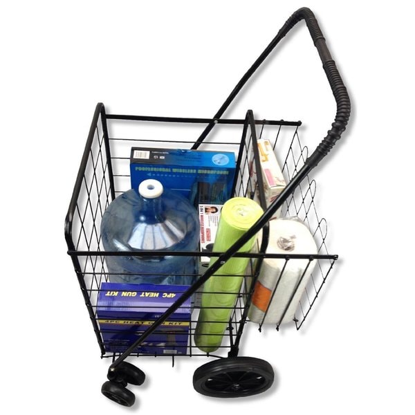 Premium Swivel Wheels Jumbo Folding Shopping Grocery Laundry Cart with Extra Basket and Free Cargo Net