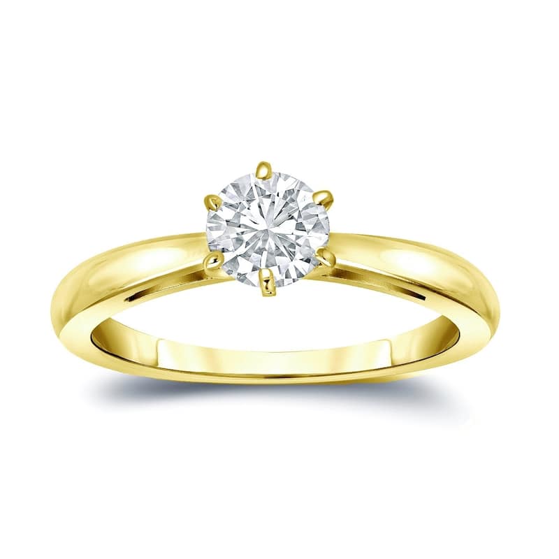 Auriya 14k Gold 1/4 carat TW 6-Prong Round Solitaire Diamond Engagement Ring - 9 - Yellow