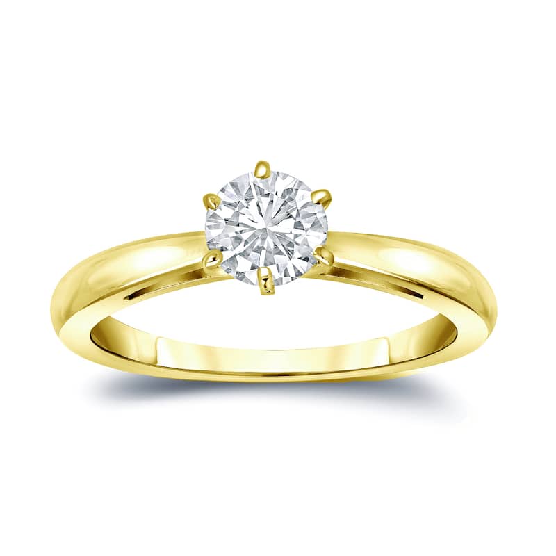 Auriya 14k Gold 1/4 carat TW 6-Prong Round Solitaire Diamond Engagement Ring - 4 - Yellow