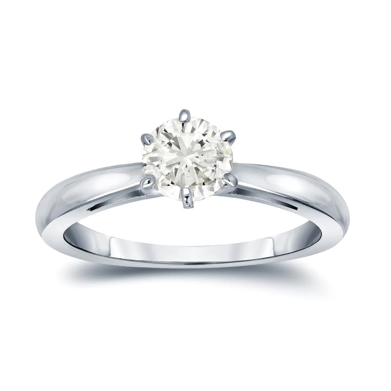 Auriya 14k gold 1/2 carat TW 6-Prong Solitaire Diamond Engagement Ring (J-K, I1-I2) - 4 - White