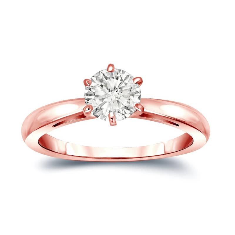 Auriya 14k Gold 3/4 carat TW 6-Prong Round Solitaire Diamond Engagement Ring I-J, SI2-SI3