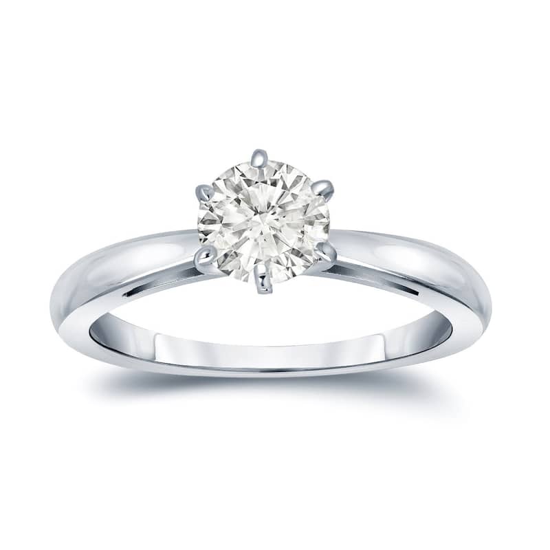 Auriya 14k Gold 3/4 carat TW 6-Prong Round Solitaire Diamond Engagement Ring I-J, SI2-SI3 - 4 - White