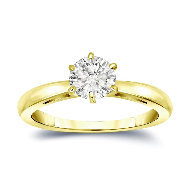 Auriya 14k Gold 3/4 carat TW 6-Prong Round Solitaire Diamond Engagement Ring I-J, SI2-SI3 - 5.5 - Yellow