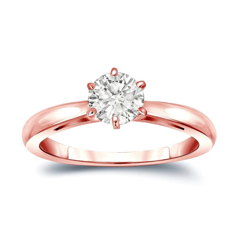 Auriya 14k Gold 1/2 carat TW 6-Prong Round Solitaire Diamond Engagement Ring - 4 - Rose