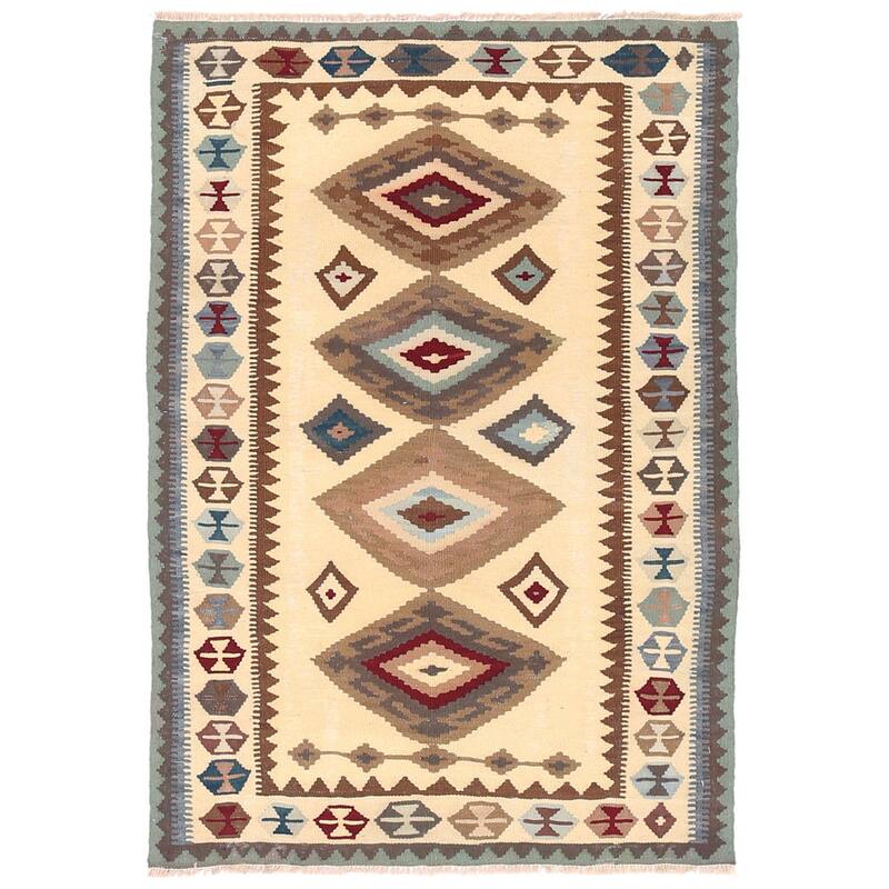 Handmade One-of-a-Kind Wool Mimana Kilim (Afghanistan) - 3'1 x 4'6