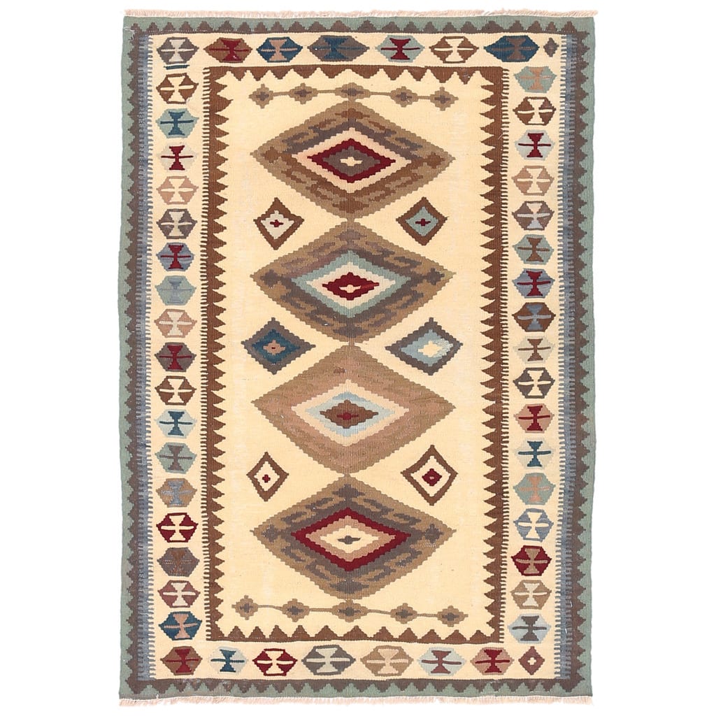 Handmade One-of-a-Kind Wool Mimana Kilim (Afghanistan) - 3'1 x 4'6