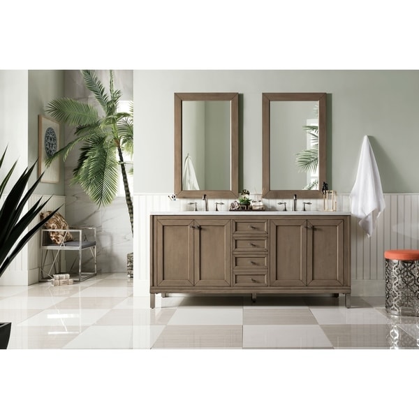 Chicago 72" Double Vanity, White Washed Walnut
