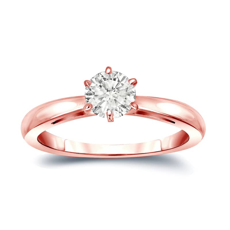 Auriya 14k Gold 1/4 carat TW 6-Prong Round Solitaire Diamond Engagement Ring - 4 - Rose