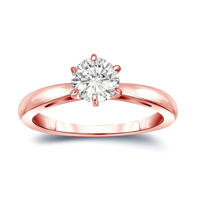 Auriya 14k Gold 3/4 carat TW 6-Prong Round Solitaire Diamond Engagement Ring (I-J, SI1-SI2) - 4 - Rose