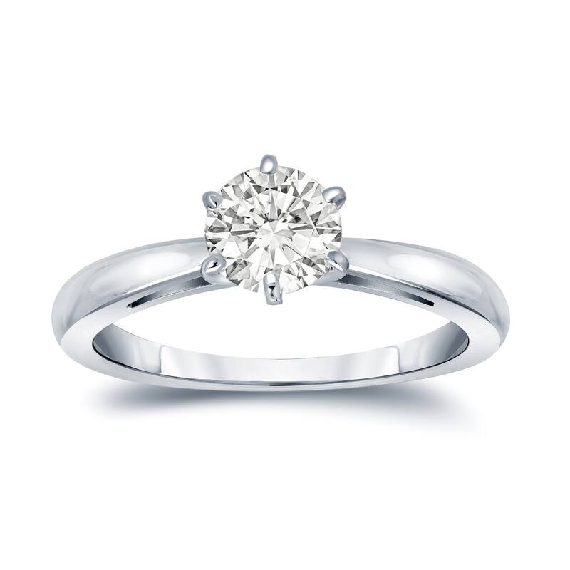 Auriya 14k Gold 3/4 carat TW 6-Prong Round Solitaire Diamond Engagement Ring (I-J, SI1-SI2) - 4 - White