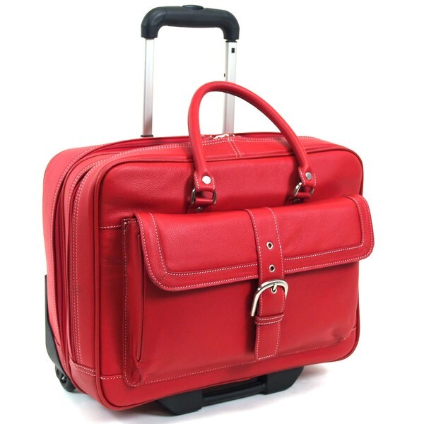 Heritage Soho Pebbled Leather 15.6-inch Rolling Double-compartment Laptop Case/ Overnighter