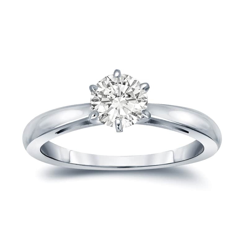 Auriya 14k Gold 1/2 carat TW 6-Prong Round Solitaire Diamond Engagement Ring - 4 - White