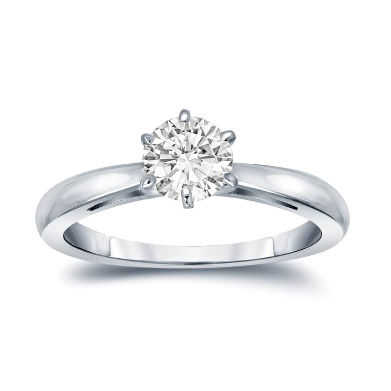 Auriya 14k Gold 1/2 carat TW 6-Prong Round Solitaire Diamond Engagement Ring