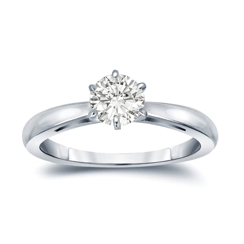 Auriya 14k Gold 1/3 carat TW 6-Prong Round Solitaire Diamond Engagement Ring - 4 - White