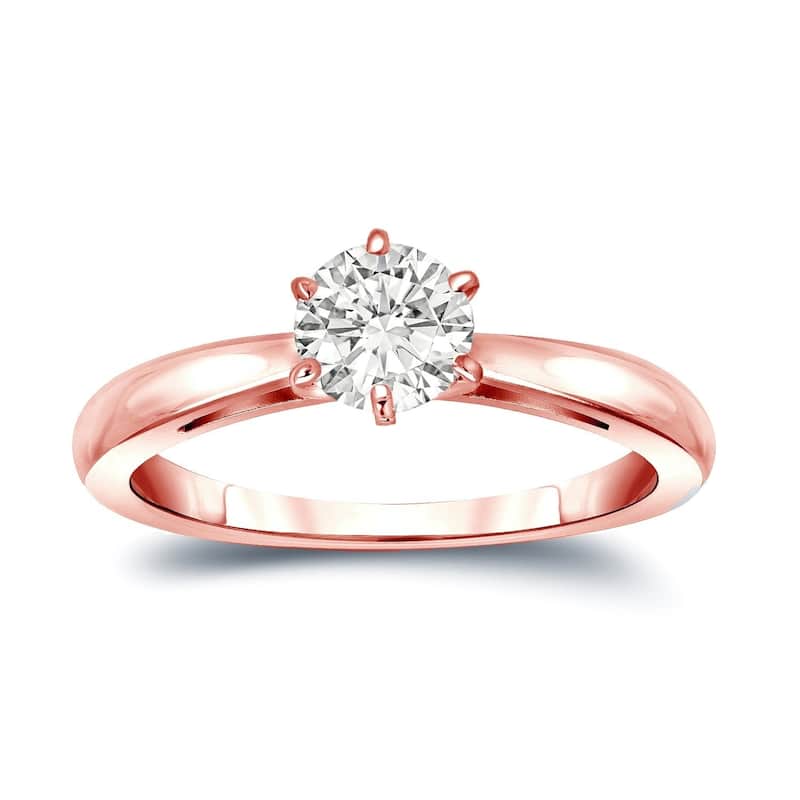 Auriya 14k Gold 1/3 carat TW 6-Prong Round Solitaire Diamond Engagement Ring