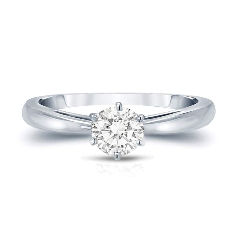 Auriya 14k Gold 1/3 carat TW 6-Prong Round Solitaire Diamond Engagement Ring