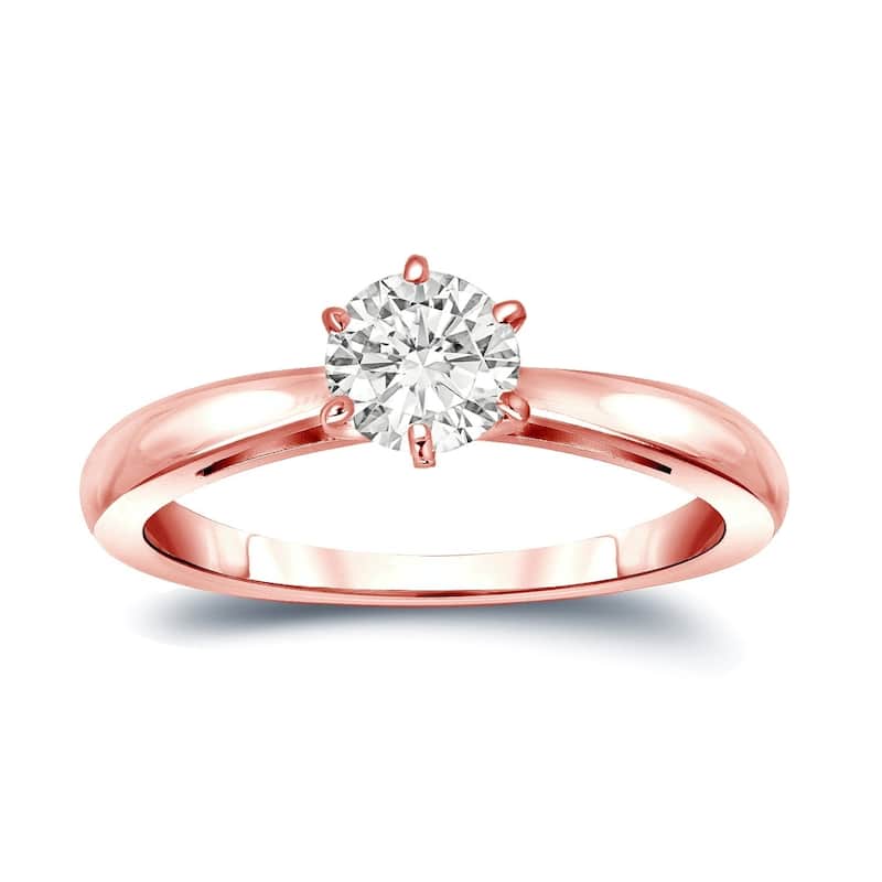 Auriya 14k Gold 1/4 carat TW 6-Prong Round Solitaire Diamond Engagement Ring - 4 - Rose