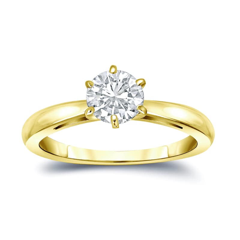 Auriya 14k Gold 3/4 carat TW 6-Prong Round Solitaire Diamond Engagement Ring