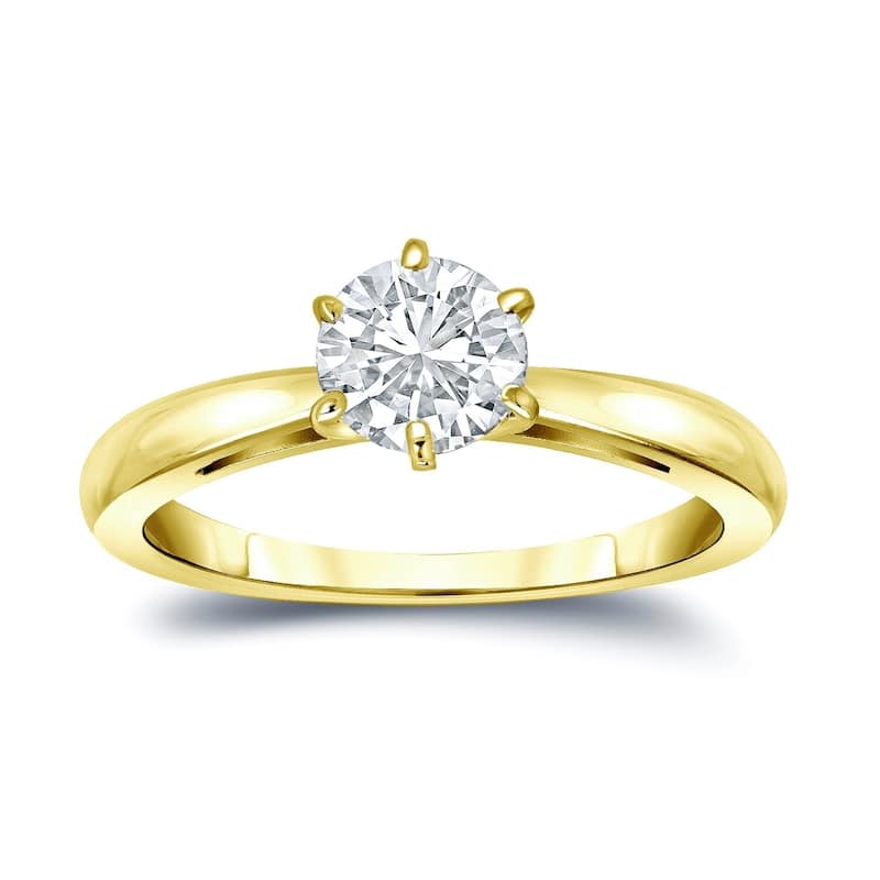 Auriya 14k Gold 3/4 carat TW 6-Prong Round Solitaire Diamond Engagement Ring - 4 - Yellow