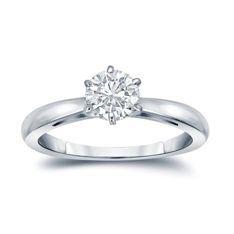Auriya 14k Gold 1/2 carat TW 6-Prong Round Solitaire Diamond Engagement Ring - 4 - White