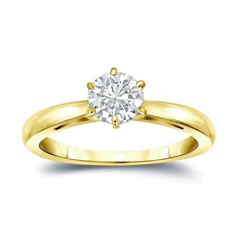 Auriya 14k Gold 1/2 carat TW 6-Prong Round Solitaire Diamond Engagement Ring - 4 - Yellow