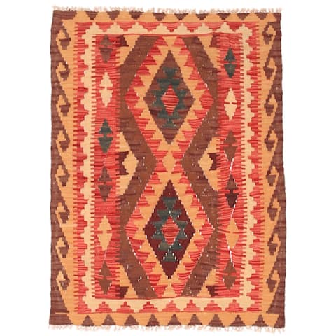 Handmade One-of-a-Kind Wool Mimana Kilim (Afghanistan) - 2'8 x 3'6