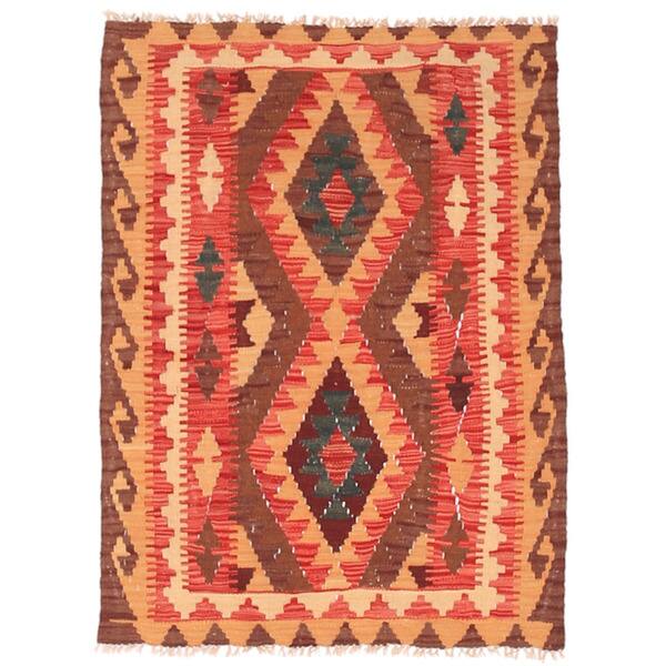 slide 2 of 3, Handmade One-of-a-Kind Wool Mimana Kilim (Afghanistan) - 2'8 x 3'6
