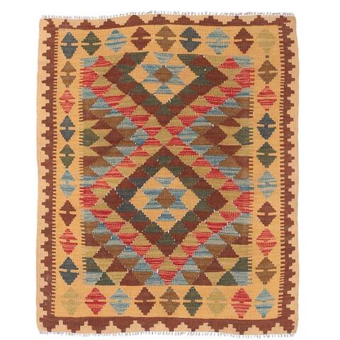 Handmade One-of-a-Kind Wool Mimana Kilim (Afghanistan) - 3'1 x 3'9