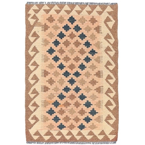 Handmade One-of-a-Kind Wool Mimana Kilim (Afghanistan) - 2' x 2'10