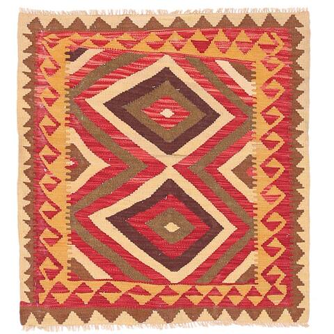 Handmade One-of-a-Kind Wool Mimana Kilim (Afghanistan) - 3'1 x 3'5