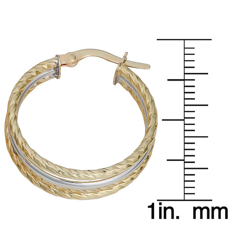 Fremada Italian 14k Two-tone Gold Diamond-cut and High Polish Triple Hoop Earrings