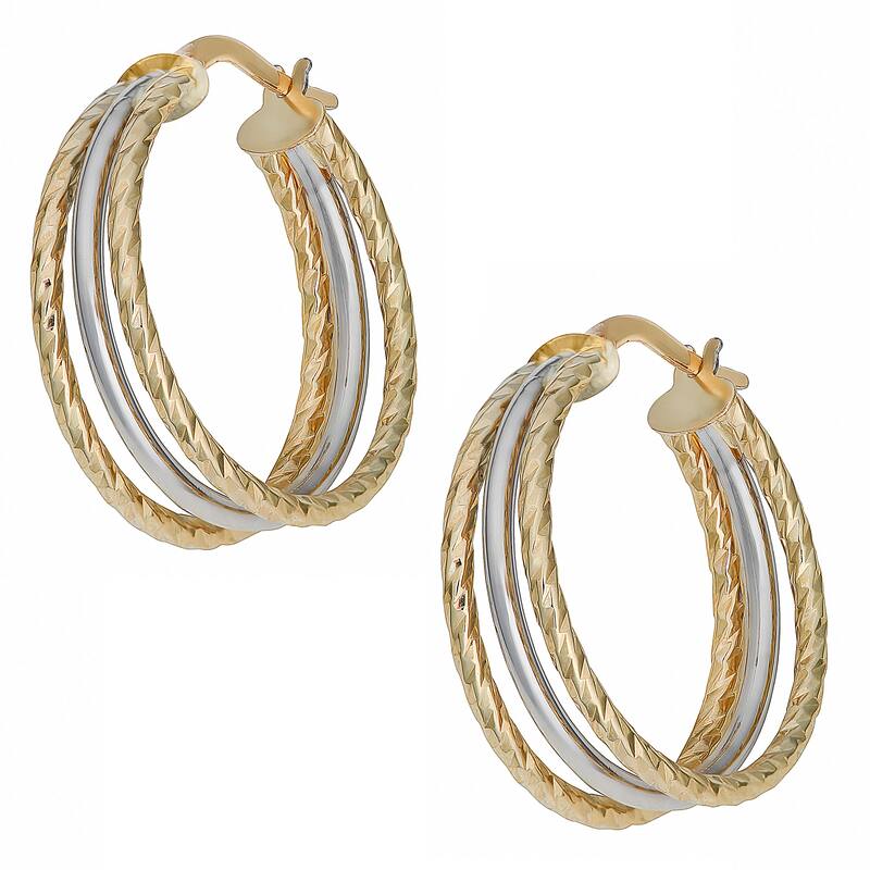 Fremada Italian 14k Two-tone Gold Diamond-cut and High Polish Triple Hoop Earrings